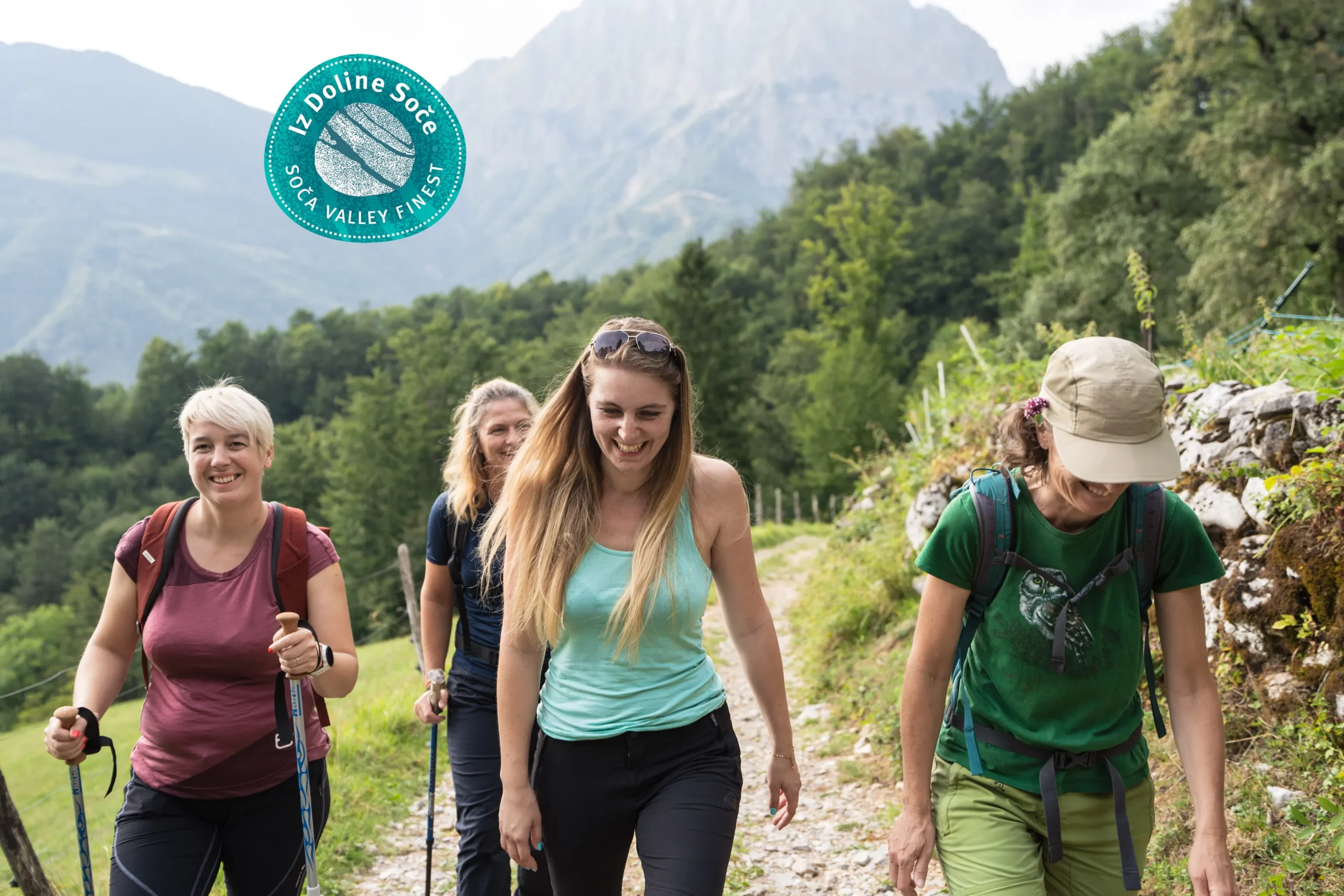 hiking soca valley dolina soce four women on hiking with smile