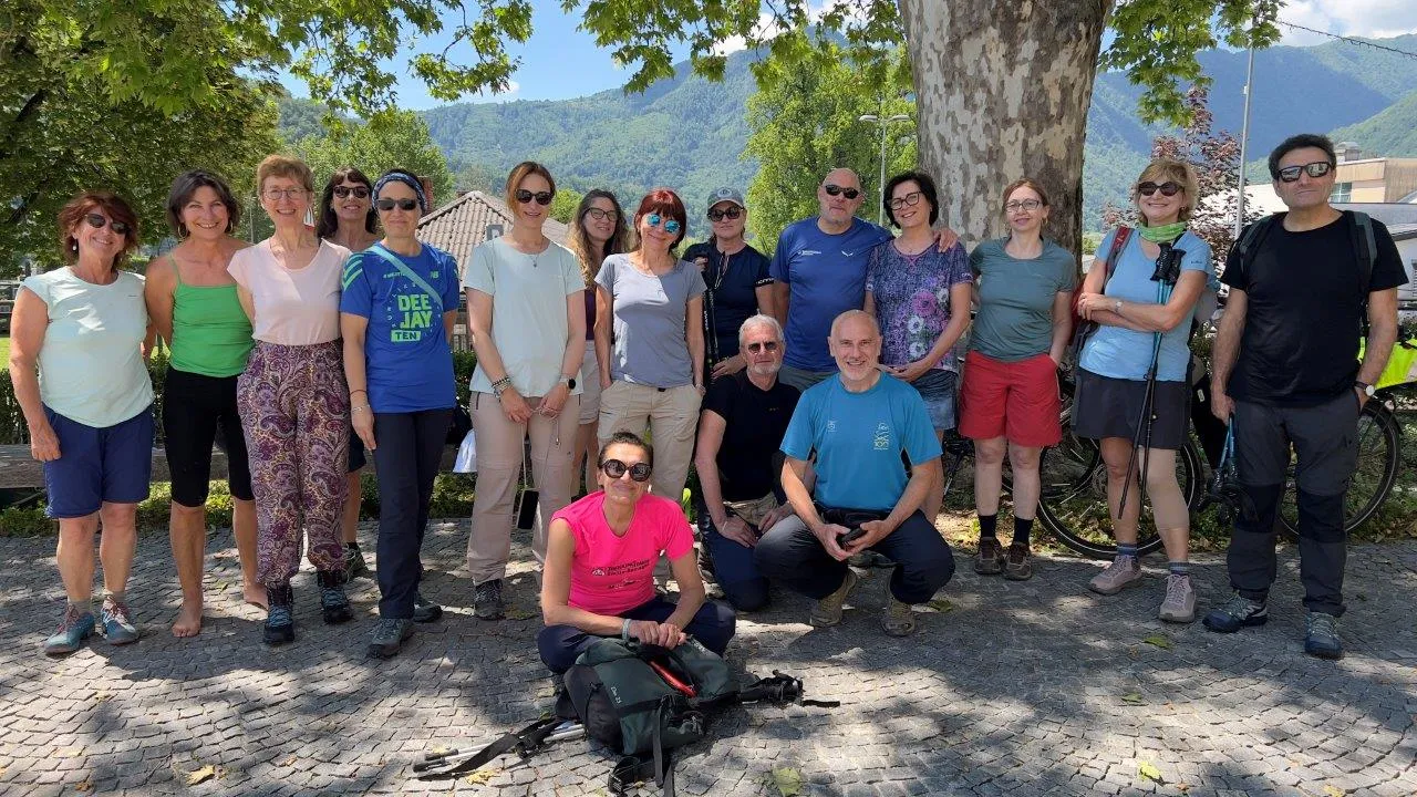 italian group from trekking association people on the beach
